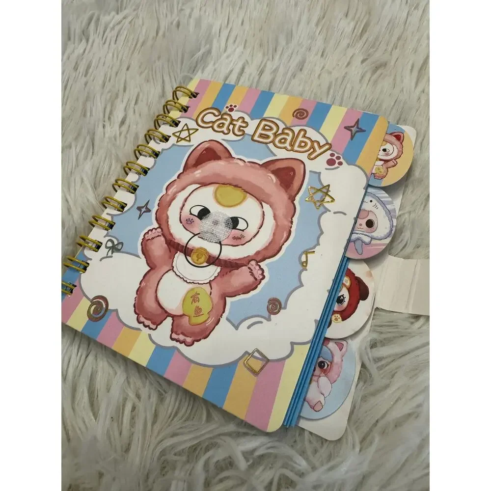 Baby Three lucky Cat A6 size spiral notebook snap closure 4 cute dividers